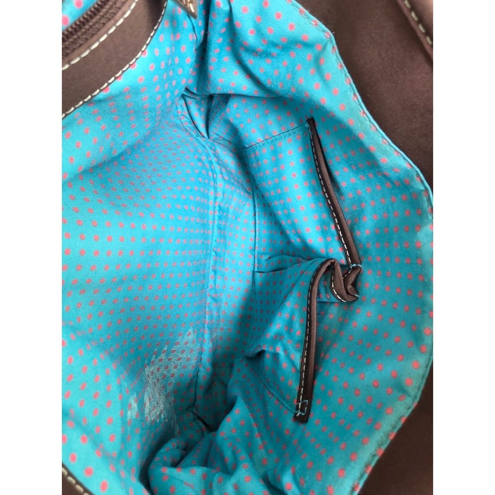 The Sak Woven Metallic Bronze Tote Bag Brown Trim Blue‎ Stitching - Picture 12 of 14